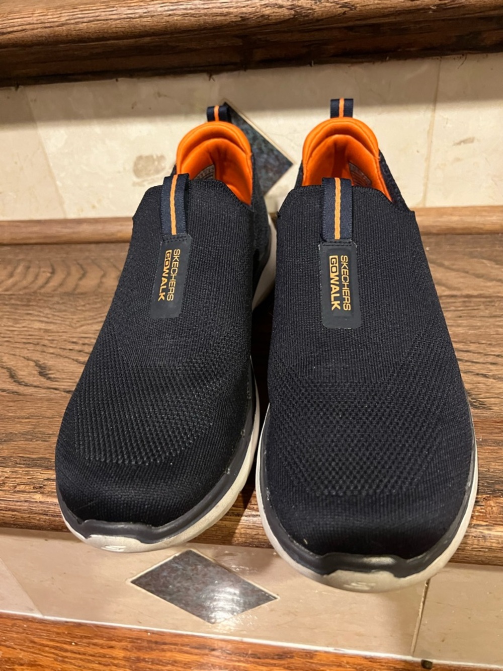 Skechers Men’s GOwalk Slip-On Sneakers - Black with Orange Lining